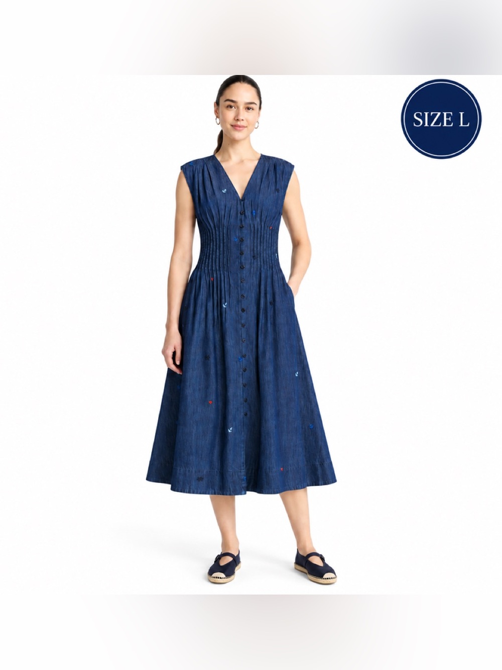 NWT Free Assembly Sleeveless Embroidered Midi Dress V-Neck size L